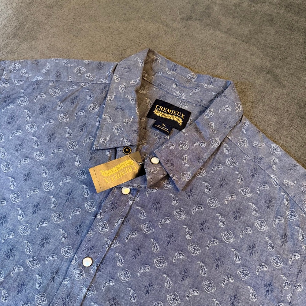 Cremieux Premium Denim Button Up Shirt Mens Extra Large Blue Paisley Cotton NWT